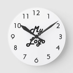 Custom logo image business black white round clock