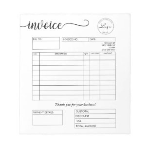Custom Logo Invoice Small Business Notepad