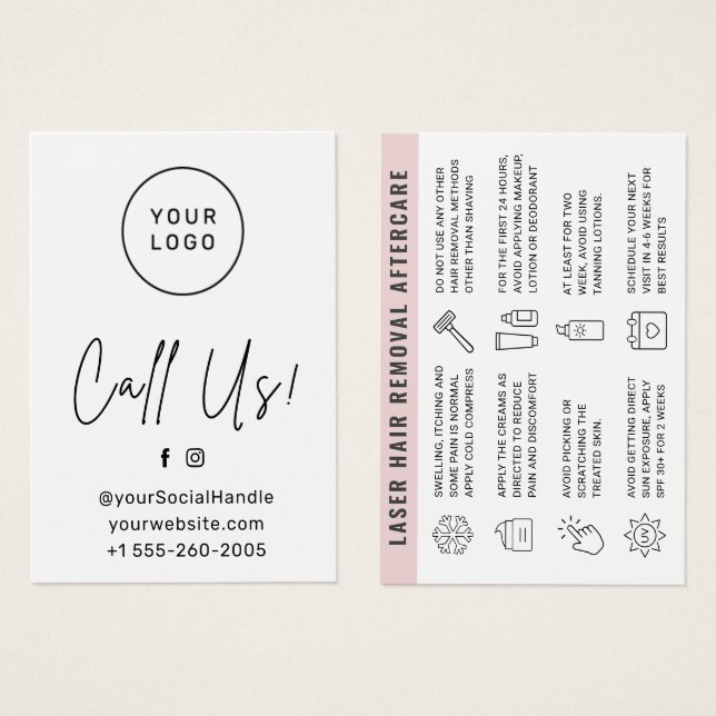 Custom Logo Laser Hair Removal Aftercare Card (Front & Back)