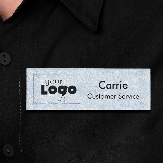 Custom Logo Light Blue Glitter Employee Name Tag (Creator Uploaded)