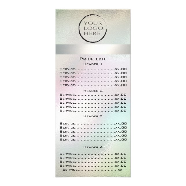 Custom logo luxury pearl holographic menu card (Front)