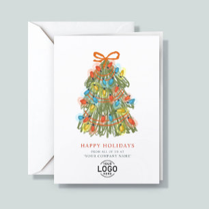 Custom Logo Messy Vintage Christmas Tree Business Holiday Card