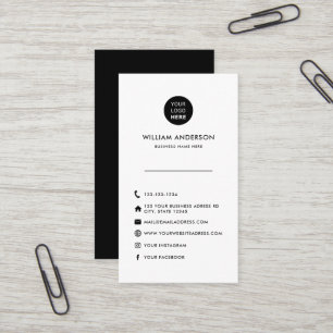 Custom Logo Minimal Social Media Icons Black White Business Card