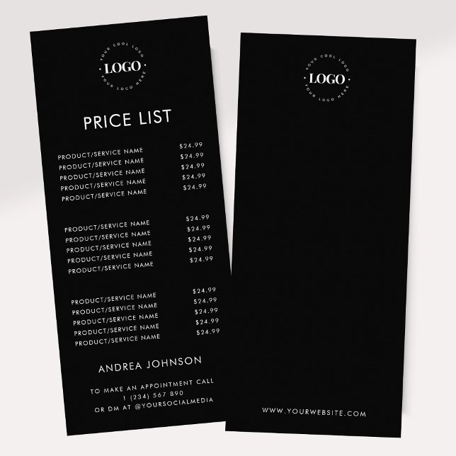 Custom Logo Minimalist Black Services Price List Rack Card (Creator Uploaded)