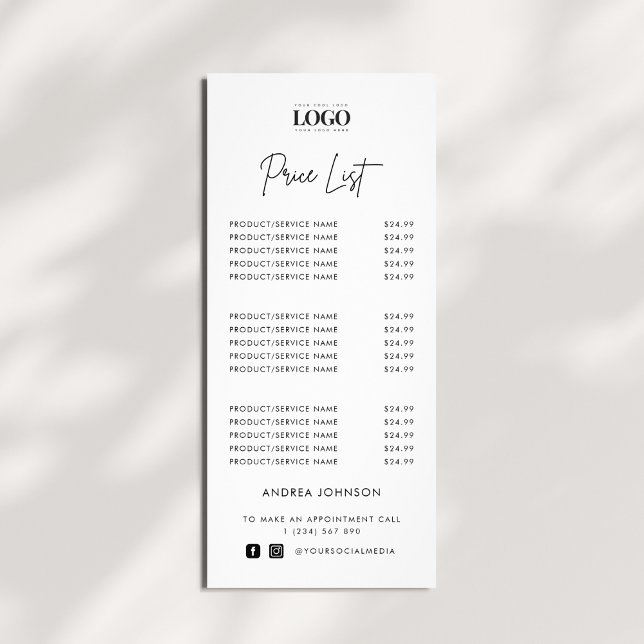 Custom Logo Minimalist Services Script Price List Rack Card (Creator Uploaded)