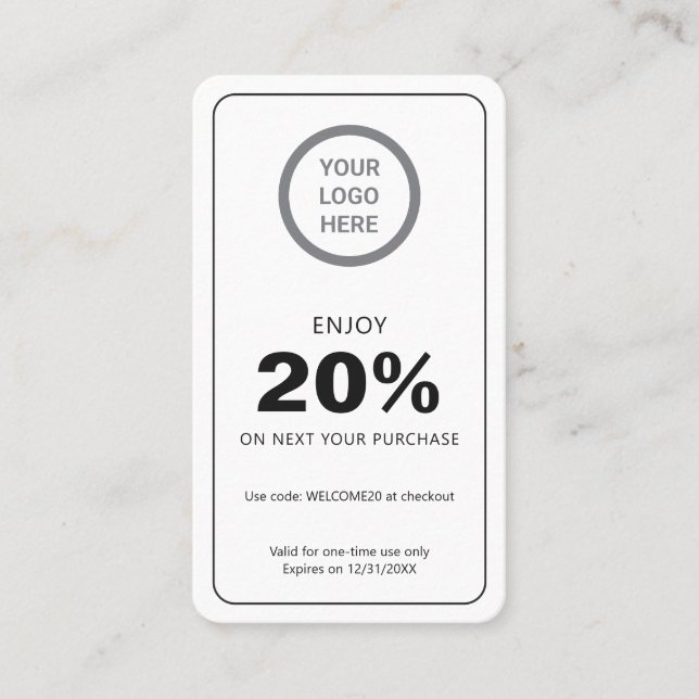 Custom Logo Minimalist White Discount Card (Front)