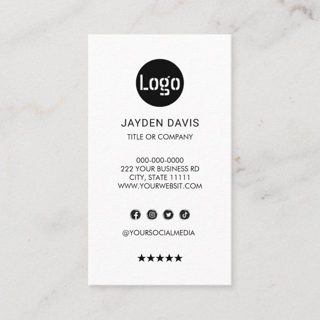 Custom logo minimalist white vertical business car card (Front)
