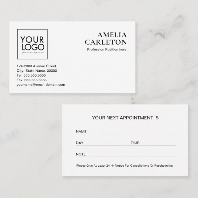 Custom Logo Modern Appointment Card (Front/Back)