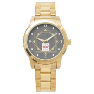 Custom Logo Modern Art Deco Corporate Gold Watch