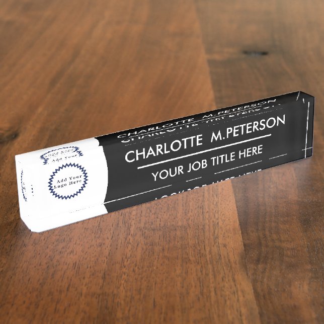 Custom Logo Modern Black and White Nameplate (Side)