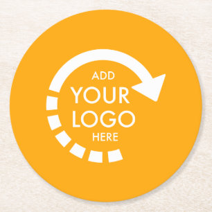 Custom Logo Modern Business   Retro Gold Round Paper Coaster