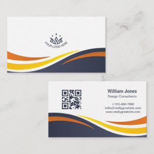 Custom Logo Modern Corporate Wave QR Code  Business Card