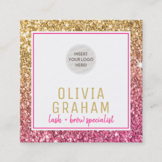 CUSTOM LOGO modern glam chic hot pink gold glitter Square Business Card