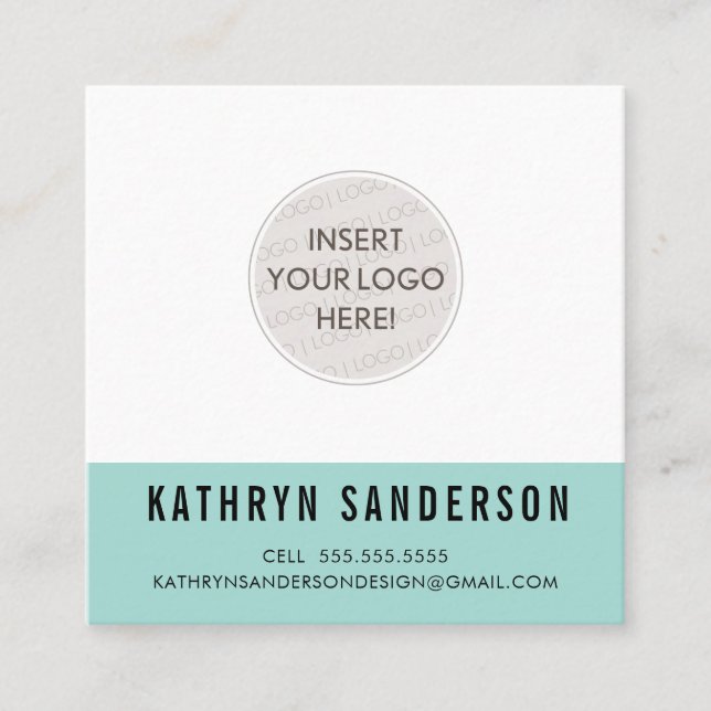 CUSTOM LOGO modern minimal chic pastel mint black Square Business Card (Front)
