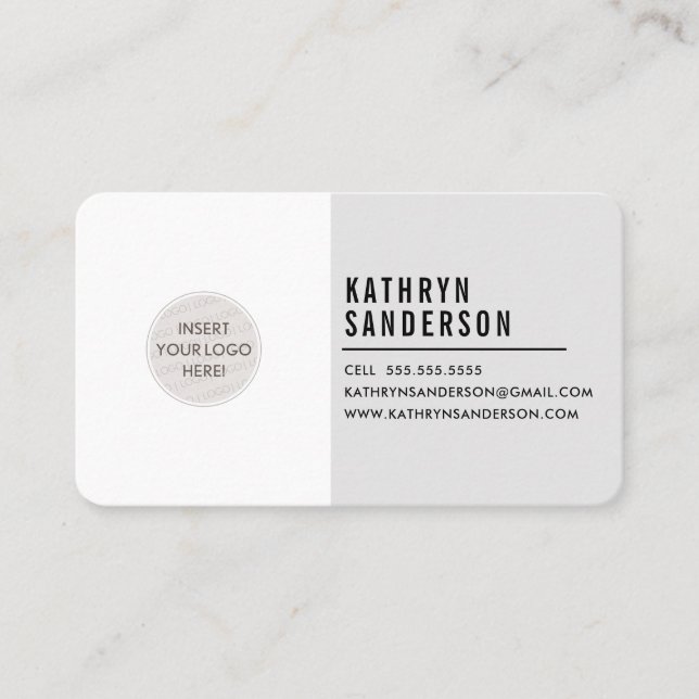 CUSTOM LOGO modern minimal neutral pale grey white Business Card (Front)