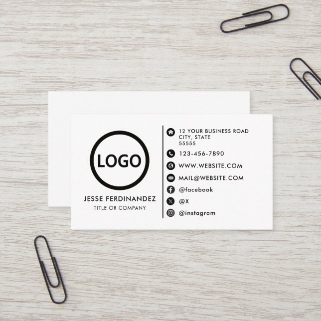 Custom logo modern minimalist social media icons business card (Front/Back In Situ)