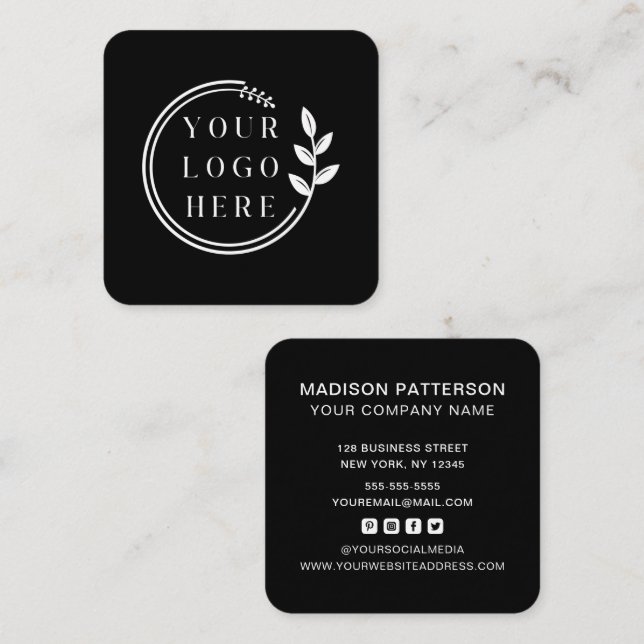 Custom Logo Modern Minimalist Social Media Icons Square Business Card (Front/Back)