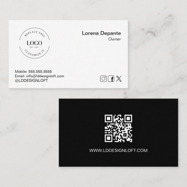 Custom Logo Modern Minimalist Social Media QR code Business Card (Front/Back)