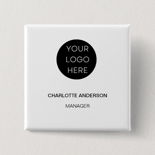 Custom Logo Modern Minimalist White 2 Inch Square Button (Front)