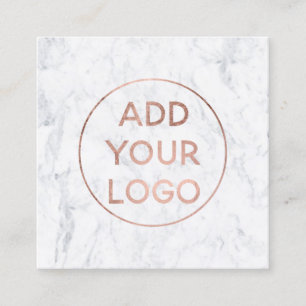 Custom logo modern rose gold chic white marble square business card