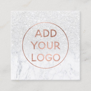 Custom logo modern rose gold glitter white marble square business card