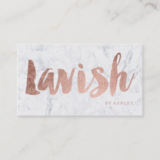 Custom logo modern rose gold typography marble business card (Front)