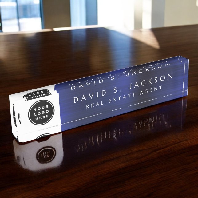 Custom Logo Modern Simple Navy Blue Trendy Nameplate (Creator Uploaded)