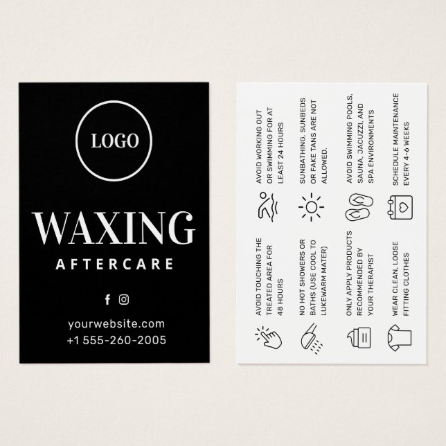 Custom Logo Modern Waxing Aftercare Card (Front & Back)