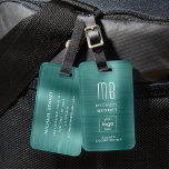 Custom Logo Monogram Green Brushed Metal Luggage Tag<br><div class="desc">Custom Logo Monogram Green Brushed Metal Luggage Tag. Personalize it with your details and your company logo.</div>