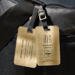 Custom Logo Monogrammed Gold Brushed Metal Luggage Tag<br><div class="desc">Custom Logo Monogrammed Gold Brushed Metal Luggage Tag. Personalize it with your details and your company logo.</div>