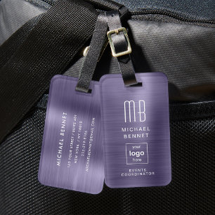 Custom Logo Monogrammed Purple Brushed Metal Luggage Tag