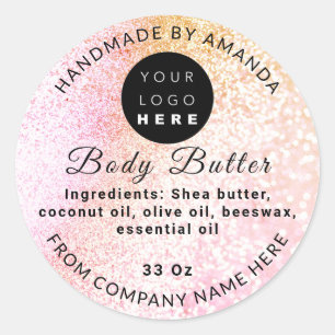 Custom Logo Name BodyButter Cosmetics Light Purple Classic Round Sticker