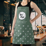 Custom Logo & Name Business Salon Staff Sage Green Apron<br><div class="desc">Promote your business with this modern,  professional apron featuring custom logo pattern,  elegant calligraphy name & text. Easily add your details by clicking on the "personalize" option.</div>