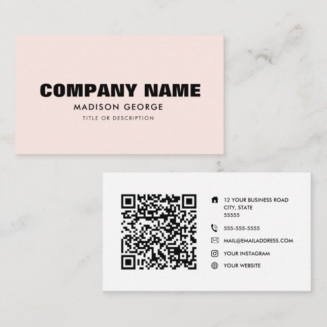 Custom logo name modern minimalist QR code Business Card (Front/Back)
