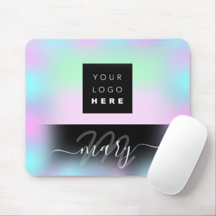 Custom  Logo Name Monogram Holograph Pink BLUE Mouse Pad