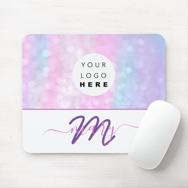 Custom  Logo Name Monogram Holograph Unicorn Pink Mouse Pad (With Mouse)