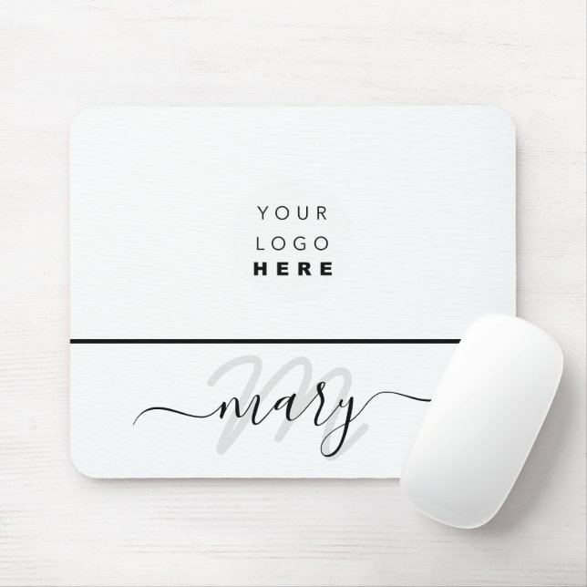 Custom  Logo Name Monogram Minimal Black White Mouse Pad (With Mouse)