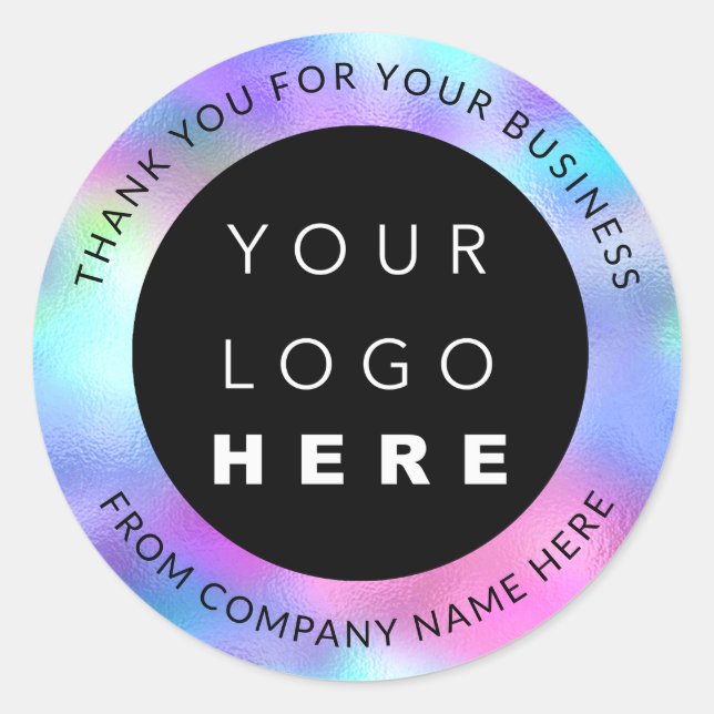 Custom Logo Name Thank You Holograph Small Busines Classic Round Sticker (Front)