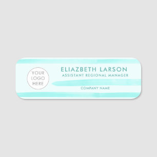 Custom Logo Name Watercolor Blue Employee Name Tag