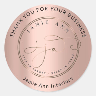 Custom Logo Name Web Rose Gold Thank Elegant Classic Round Sticker