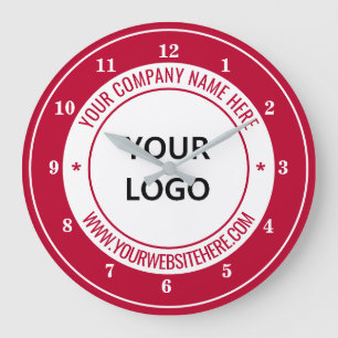 Custom Logo Name Website Colour Personalized - Red Large Clock