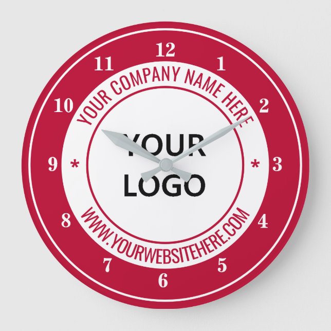 Custom Logo Name Website Colour Personalized - Red Large Clock (Front)