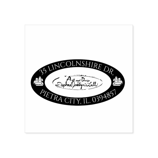 Custom Logo Nautical Black Oval Return Address Rubber Stamp (Imprint)