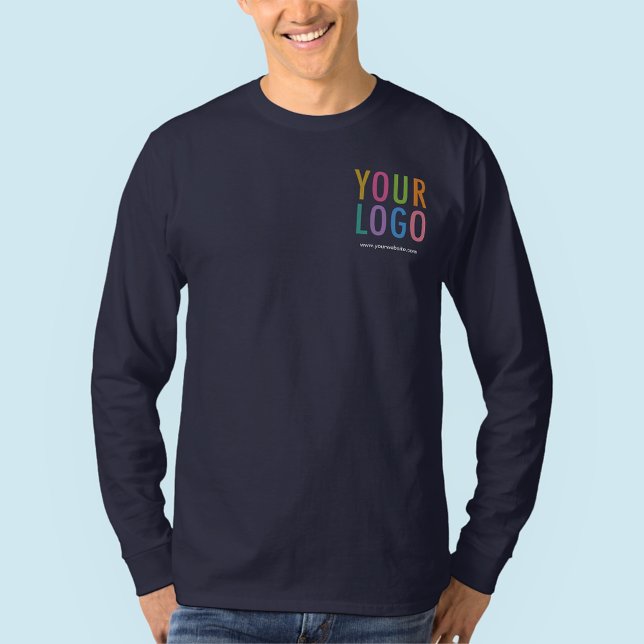 Custom Logo Navy Blue Cotton Long Sleeve Shirt (MISOOK Navy Blue Long Sleeve Shirt with Logo)