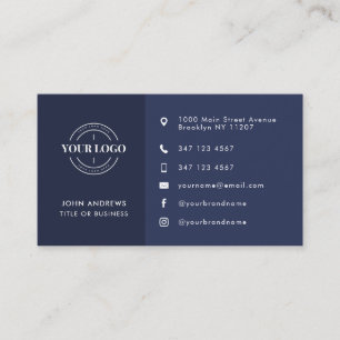 Custom Logo Navy Blue Modern Icons Social Media Business Card