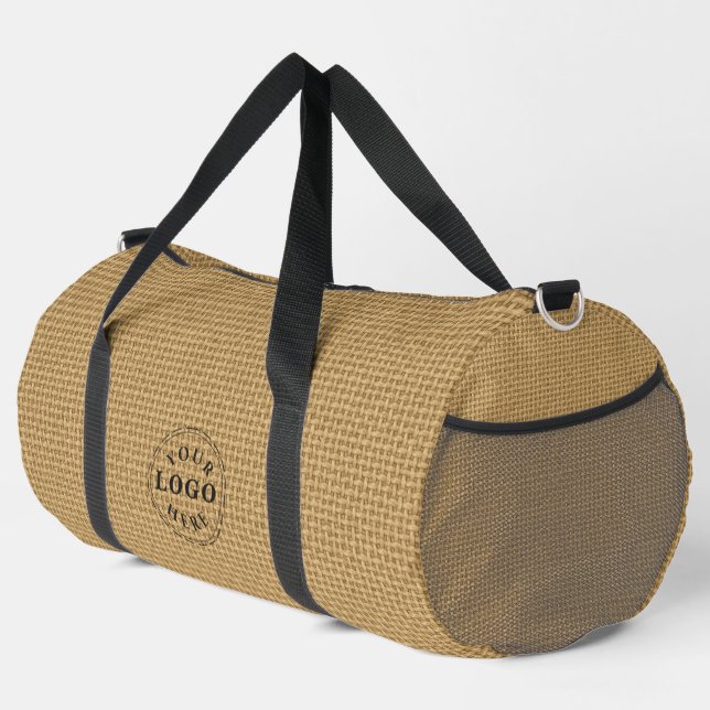 Custom Logo on Natural Jute Burlap Pattern Duffle Bag (Right Corner)