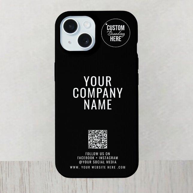 Custom Logo On The Back Social Media QR Code Black iPhone 15 Case (logo qr code iphone)