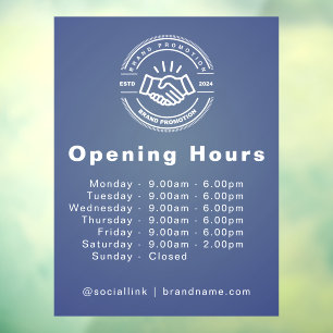 Custom Logo & Opening Hours Business  Window Cling