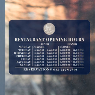  Custom Logo Opening Lunch Dinner Hours Restaurant Window Cling