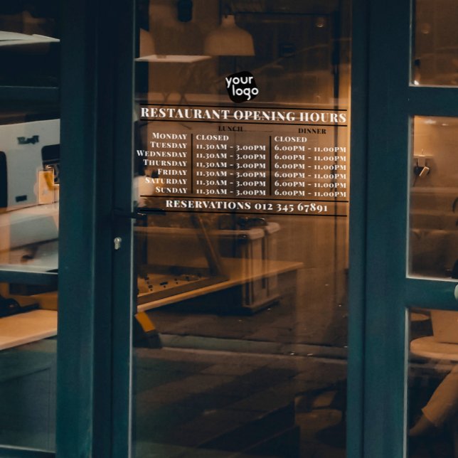  Custom Logo Opening Lunch Dinner Hours Restaurant Window Cling (Creator Uploaded)